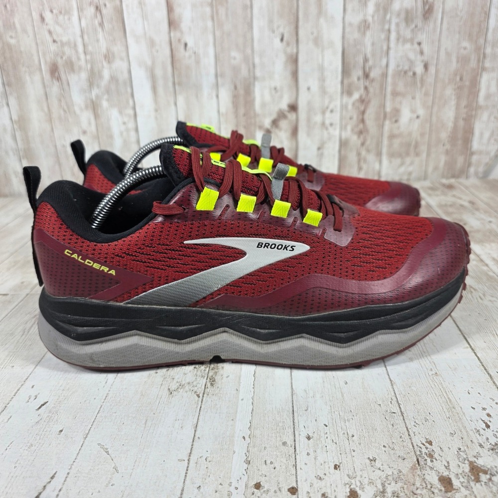 Brooks Caldera 5 Mens Trail Running Shoes Burgundy Grey Lime Size 11